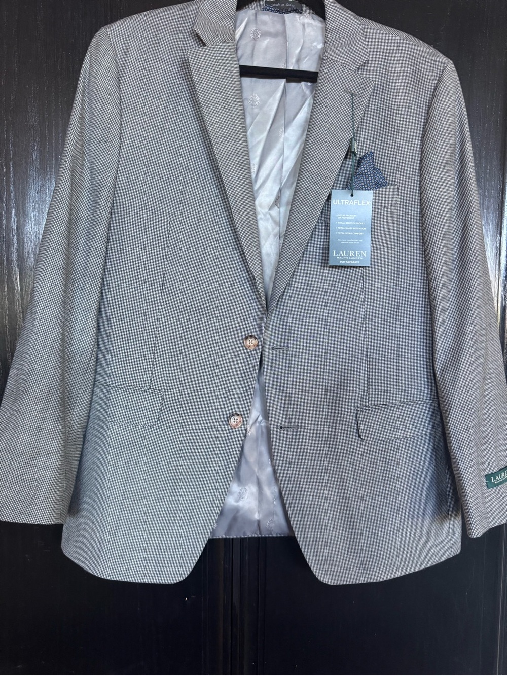 Ralph Lauren Men's Gray Textured Sport Coat with Pocket Square